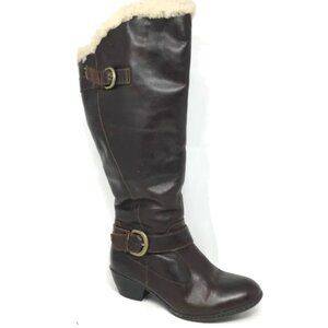 Born Gira Leather and Sheepskin Riding Boots in Dark Brown